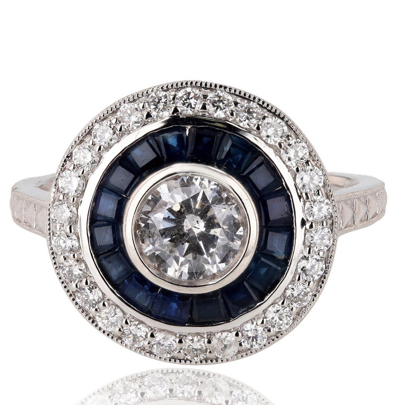 Photo 3 of 0.65ct Diamond and 1.11ctw Blue Sapphire Platinum Ring (0.99ctw Diamonds) W. MSRP Appraisal (Approx. Size 6-7). RN028562