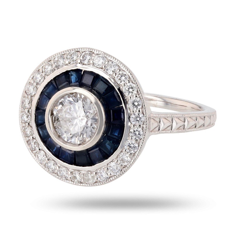Photo 1 of 0.65ct Diamond and 1.11ctw Blue Sapphire Platinum Ring (0.99ctw Diamonds) W. MSRP Appraisal (Approx. Size 6-7). RN028562