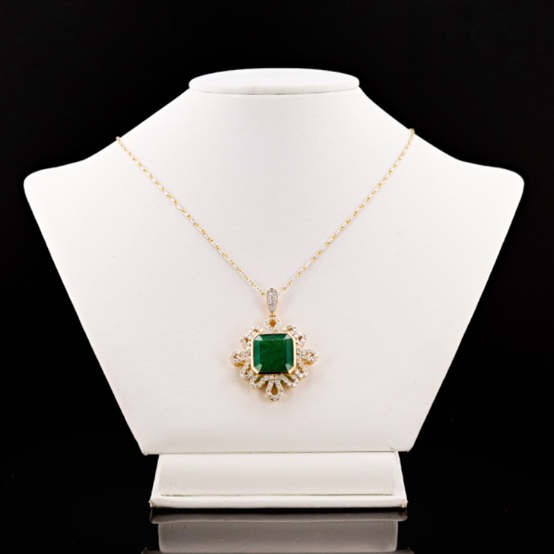Photo 1 of 13.41ct Emerald and 1.72ctw Diamond 18K Yellow and White Gold Pendant W. MSRP Appraisal. NK014660