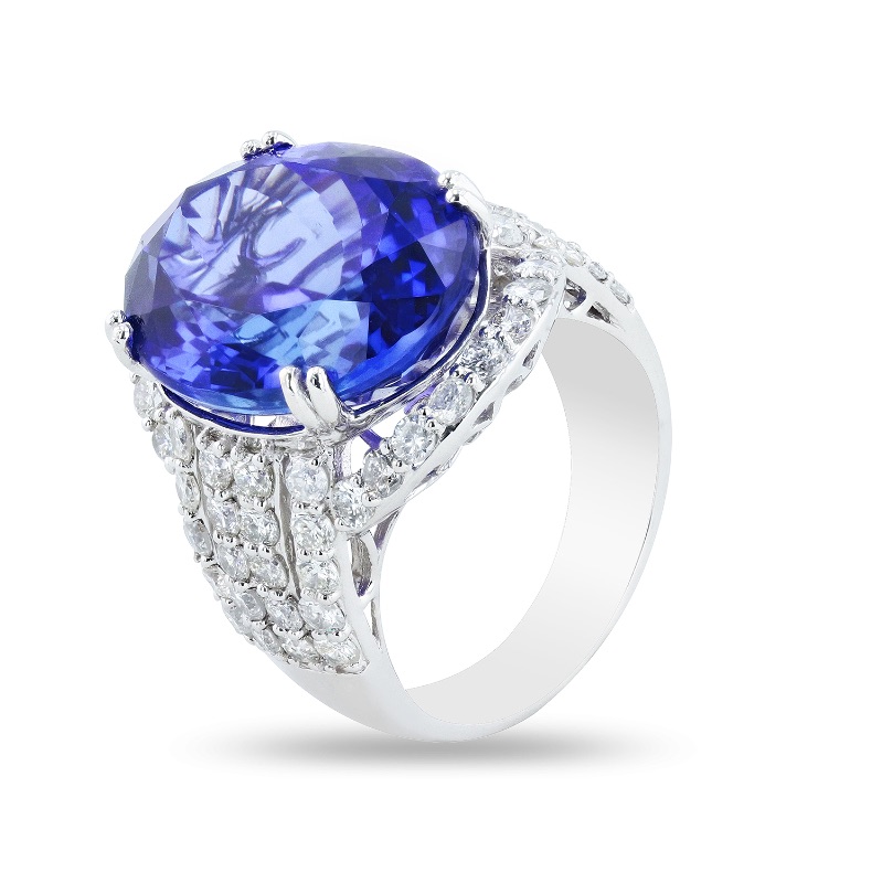 Photo 2 of 18.60ct Tanzanite and 2.38ctw Diamond Platinum Ring (GIA CERTIFIED) W. MSRP Appraisal (Approx. Size 6-7)   RN035312