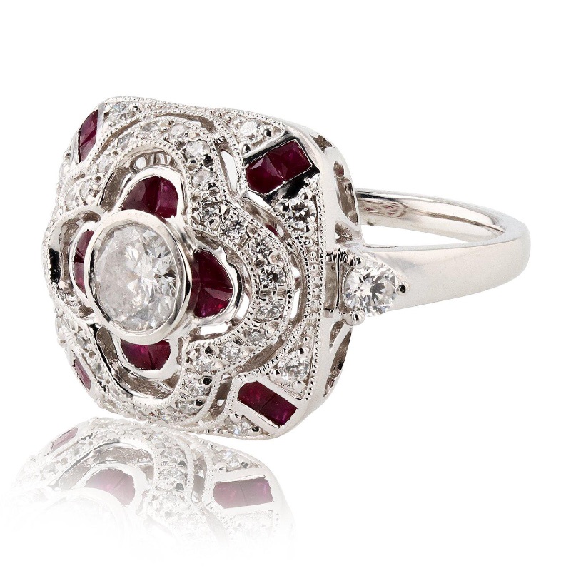 Photo 1 of 1.04ctw Diamond and 1.03ctw Ruby Platinum Ring W. MSRP Appraisal (APPROX SIZE 6-7) RN025985