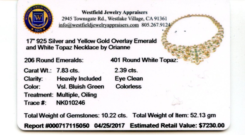 Photo 4 of 7.83ctw Emerald and 2.39ctw White Topaz 925 Silver 17" Necklace NK010246