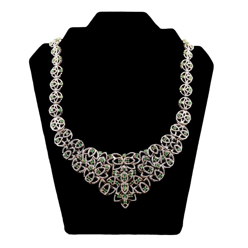 Photo 1 of 7.83ctw Emerald and 2.39ctw White Topaz 925 Silver 17" Necklace NK010246