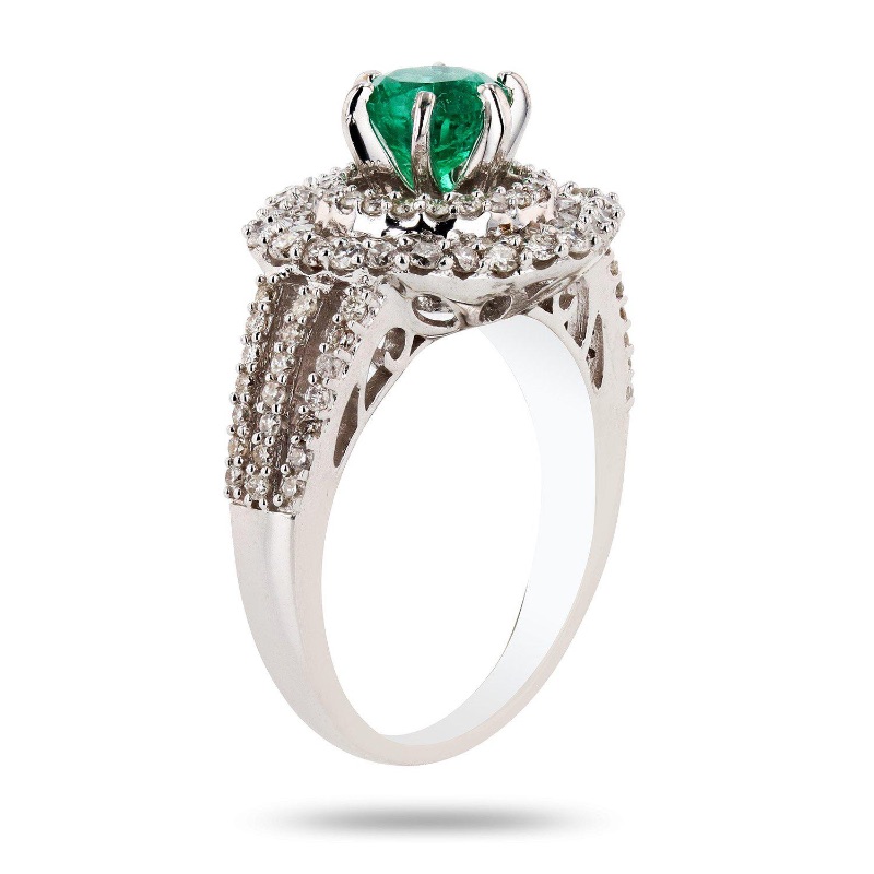 Photo 3 of 0.91ct Emerald and 1.09ctw Diamond 14K White Gold Ring W MSRP Appraisal (Approx. Size 6-7) RN025302