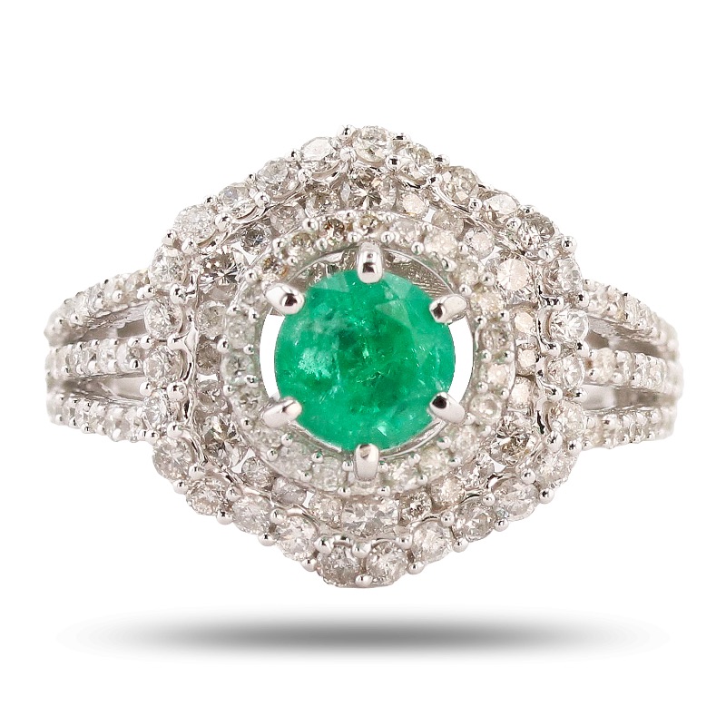 Photo 1 of 0.91ct Emerald and 1.09ctw Diamond 14K White Gold Ring W MSRP Appraisal (Approx. Size 6-7) RN025302