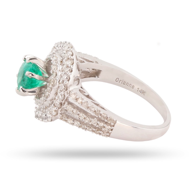 Photo 2 of 0.91ct Emerald and 1.09ctw Diamond 14K White Gold Ring W MSRP Appraisal (Approx. Size 6-7) RN025302