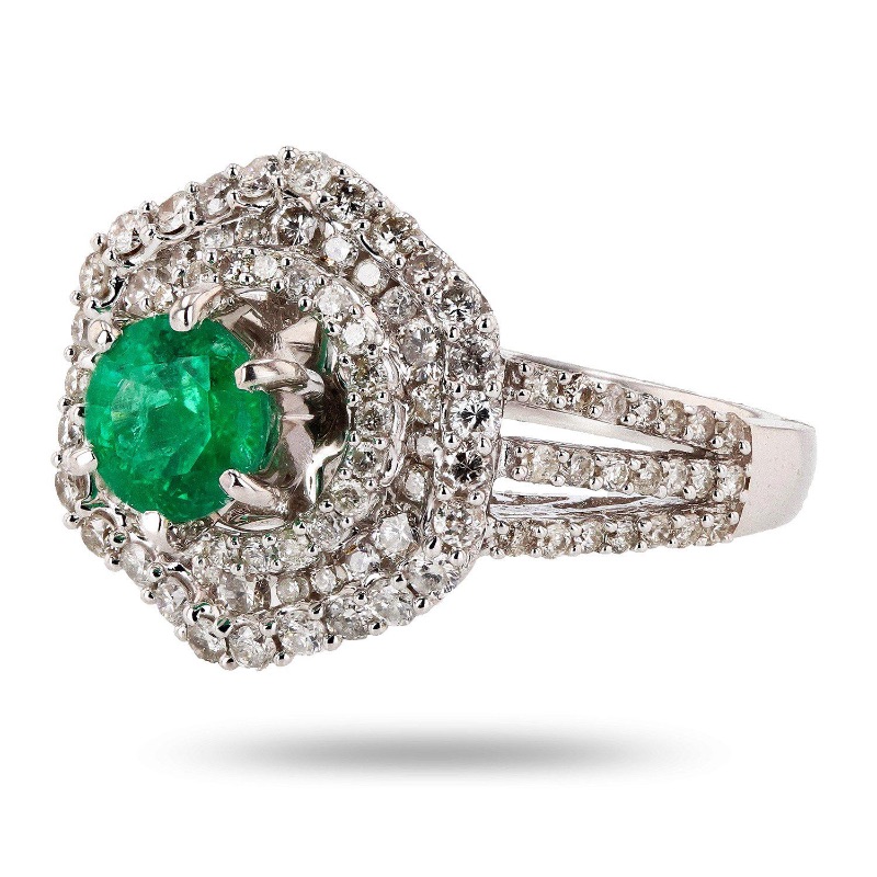 Photo 5 of 0.91ct Emerald and 1.09ctw Diamond 14K White Gold Ring W MSRP Appraisal (Approx. Size 6-7) RN025302