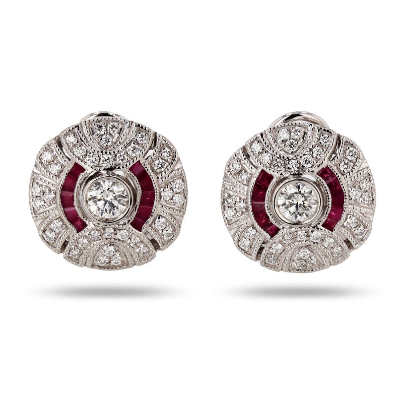 Photo 2 of Diamond Platinum Earrings 0.55ctw Ruby and 0.65ctw W MSRP APPRAISAL  ER005863