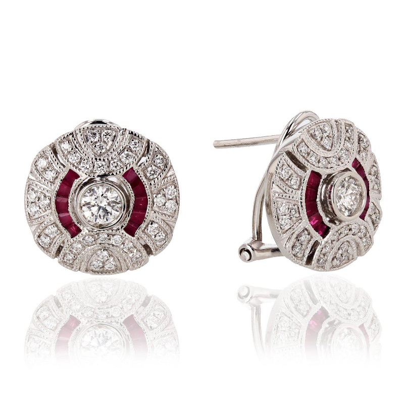 Photo 1 of Diamond Platinum Earrings 0.55ctw Ruby and 0.65ctw W MSRP APPRAISAL  ER005863