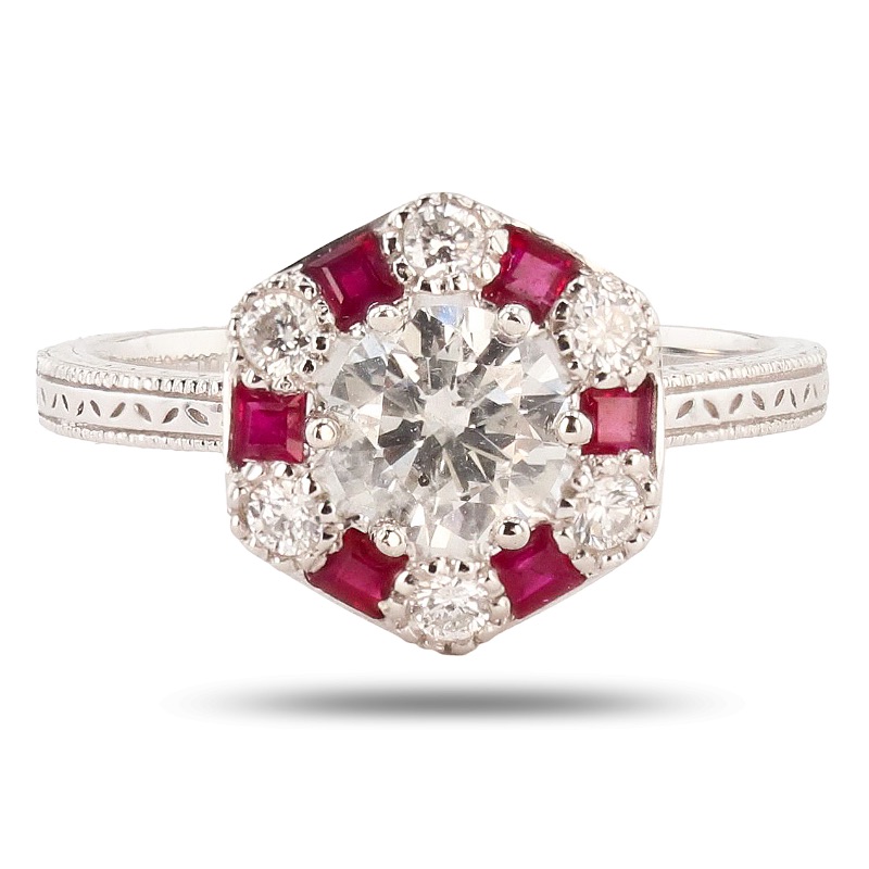 Photo 1 of 0.88ctw Diamond and 0.37ctw Ruby Platinum Ring  (APPROX SIZE 6-7).  RN030730