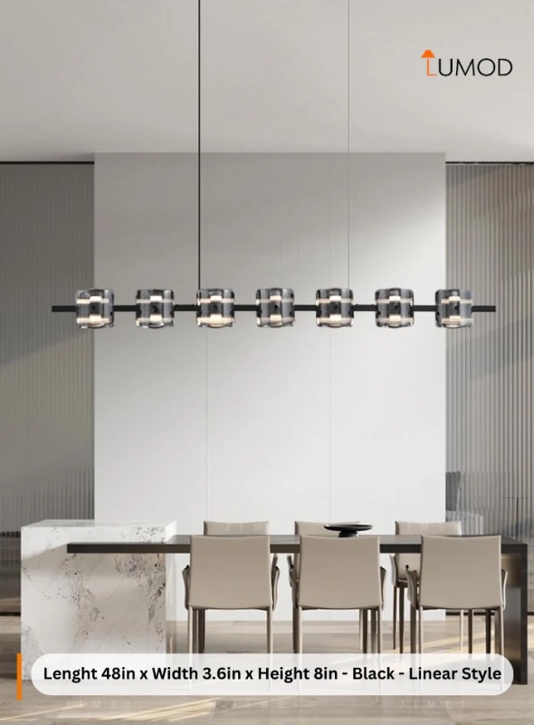 Photo 1 of NIB-SAXTON INDUSTRIAL BLACK MULTIPLE LINEAR BAR DESIGN RECTANGULAR HANGING LIGHT-L168cm x H16cm -LL-1011