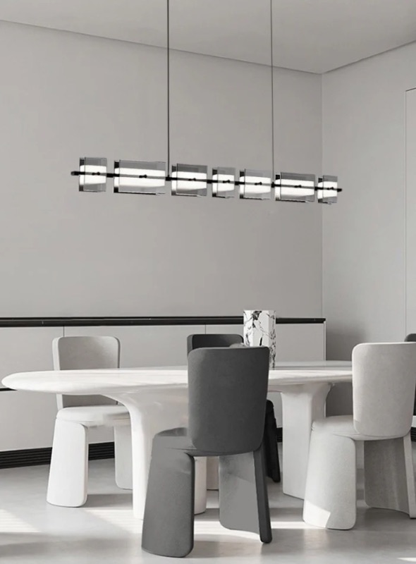 Photo 1 of NIB-SAXTON INDUSTRIAL BLACK MULTIPLE RECTANGULAR HANGING LIGHT  L168cm x H16cm  #1011  