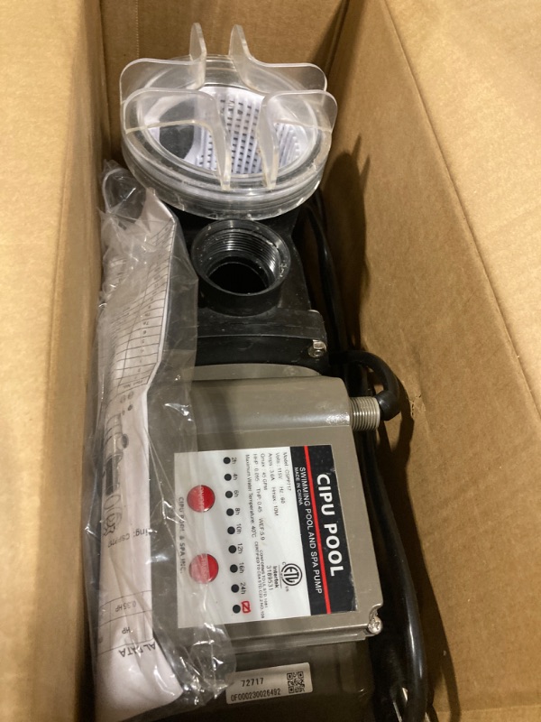 Photo 2 of **USED** CIPU Pool Pump with Timer 2700GPH 115V Powerful Self Priming Above Ground Swimming Pool Pump with Filter Basket Low Noise for Pools Hot Tub Spa Water Circulation CSPP717