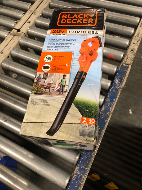 Photo 3 of **USED***BLACK+DECKER 20V MAX Cordless Leaf Blower, Lawn Sweeper, 130 mph Air Speed, Lightweight Design, Battery and Charger Included (LSW221)