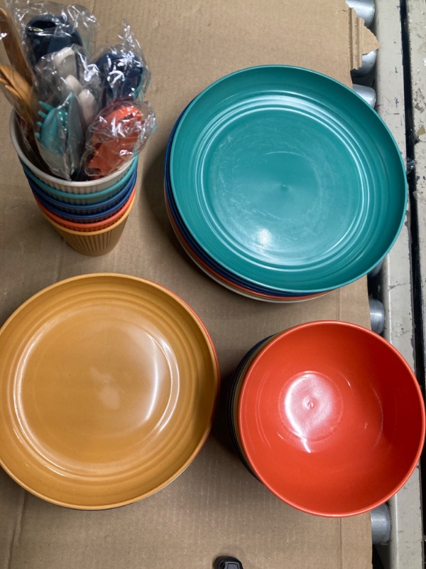 Photo 2 of ***SIMILAR TO THE REAL PHOTO*** Dinnerware Sets, 42-Piece Kitchen Plates and Bowls Sets, Wheat Straw Dinnerware Set Service for 6, Lightweight Unbreakable Plastic Plate Set, Dishwasher Microwave Safe Dish Set Outdoor Plates