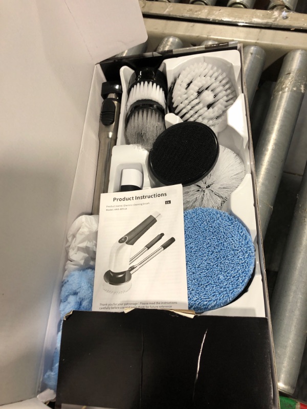 Photo 3 of ****USED*PARTS ONLY**SOLD AS IS NO RETURNS**ALL SALES ARE FINAL** ***Electric Spin Scrubber ANS-8051A, Cordless Cleaning Brush with 8 Replaceable Brush Heads, 3 Adjustable Speeds and Adjustable Extension Handle, Power Shower Scrubber for Bathroom Floor Ti