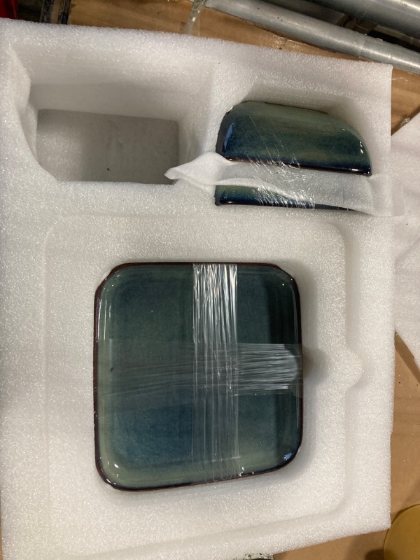 Photo 3 of ***MISSING PIECES***/***CHECK REAL IMAGE*** vancasso Stern Green Dinner Set Square Reactive Glaze Tableware 12 Pieces Kitchen Dinnerware Stoneware Crockery Set with Dinner Plate, Dessert Plate, Bowl Service for 4