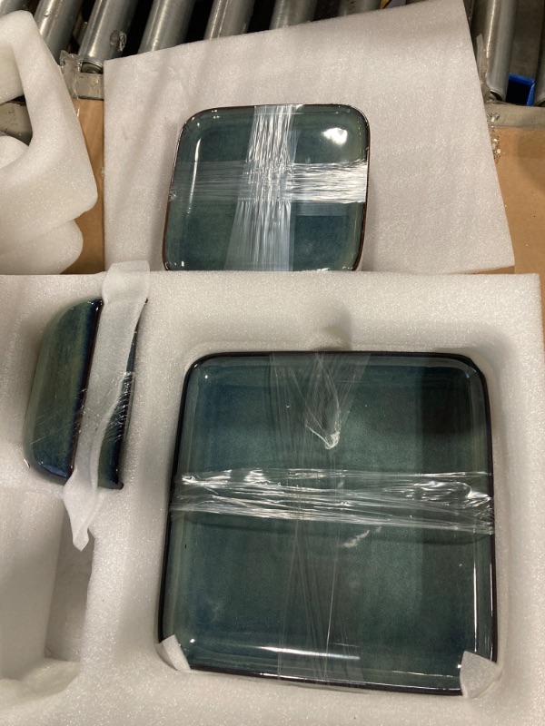 Photo 2 of ***MISSING PIECES***/***CHECK REAL IMAGE*** vancasso Stern Green Dinner Set Square Reactive Glaze Tableware 12 Pieces Kitchen Dinnerware Stoneware Crockery Set with Dinner Plate, Dessert Plate, Bowl Service for 4