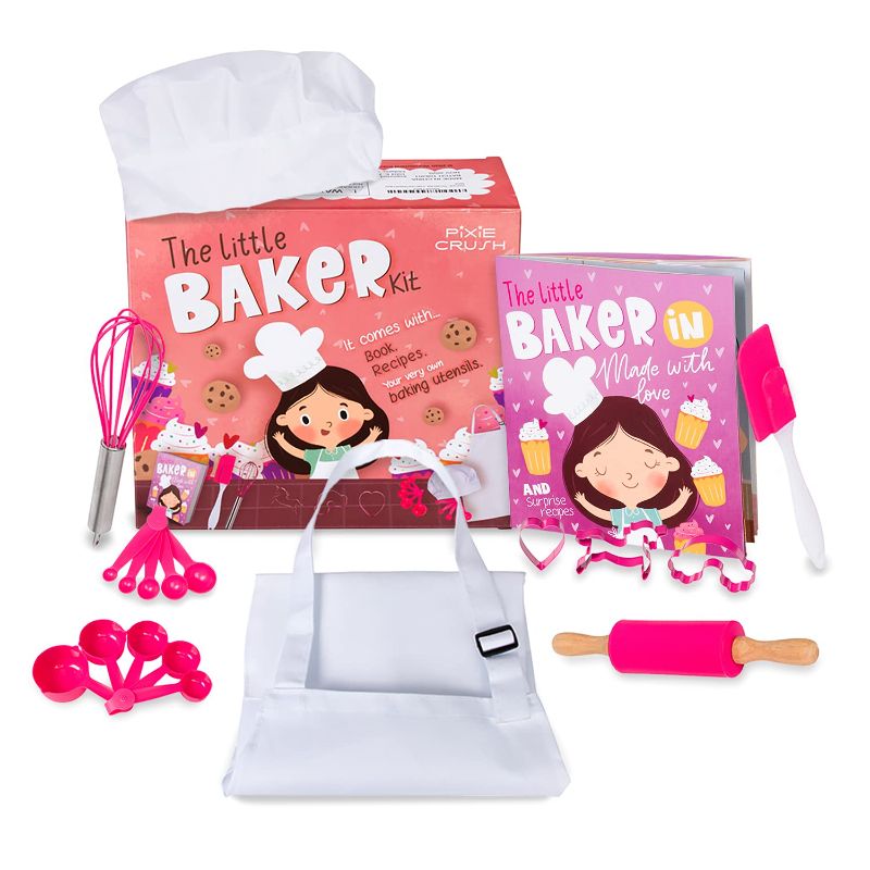 Photo 1 of ****USED**Pixie Crush The Little Baker Kit Mini Baking Set for Kids - DIY Cooking Kit Includes Chef Hat and Apron for Children's Kitchen Role Play - Pink Kids Baking Set for Aspiring Chef
