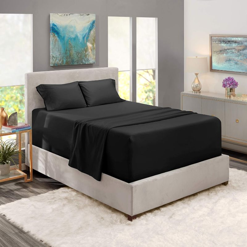 Photo 1 of 800 Thread Count 100% Cotton Sheets, 3-Piece Set Long Staple Combed Cotton Sheets for Bed, Breathable, Soft & Silky Sateen Weave, Fits Mattress 15'' Deep Pocket Cal King, Black
