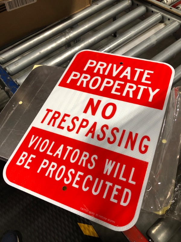 Photo 1 of (***Box of 12***) (4x4 Pack) Private Property No Trespassing Sign, Violators Will Be Prosecuted, 18 x 12 Engineer Grade Reflective Sheeting Rust Free Aluminum, Weather Resistant, Waterproof, Durable Ink, Easy to Mount