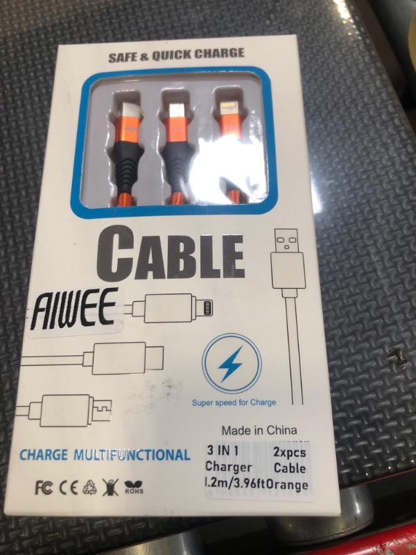 Photo 2 of AIWEE Multi Charging Cable1.2M/3.96ft?[2Pack] 3 in 1Charger Cable Nylon Braided Multiple USB Universal Charging Cord Adapter with Type-C, Micro USB Port Connectors for Cell Phones and More Orange