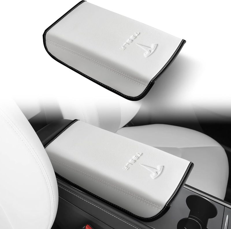 Photo 1 of  Designed for Tesla Model 3/Y 2017-2023 2024,Leather Center Console Cover for Tesla Model 3/Y Interior Accessories White