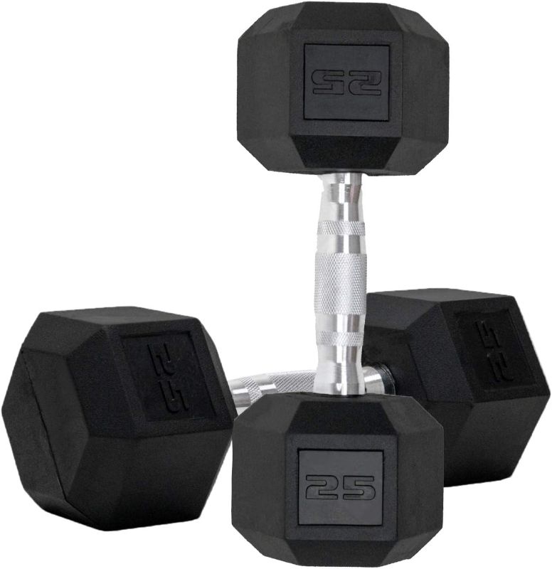 Photo 1 of 
Dumbbells Set of 2 Hex Rubber Encased Dumbbells, Weights Dumbbells Set with Metal Handle for Exercise and Fitness (25 lb, Pair)
