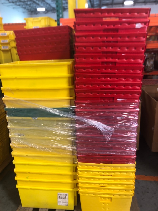 Photo 2 of ****NO RETURN, SALE FINAL**** ULINE Space Age Totes - 21 x 19 x 14" + ROUND TRIP TOTES (NO LIDS 22.5 X 15.5 X 10.5
65 SPACE AGE TOTES, 49 RED, 8 YELLOW, 8 GREEN 
14 ROUND TRIP TOTES, 13 YELLOW, 1 GREEN