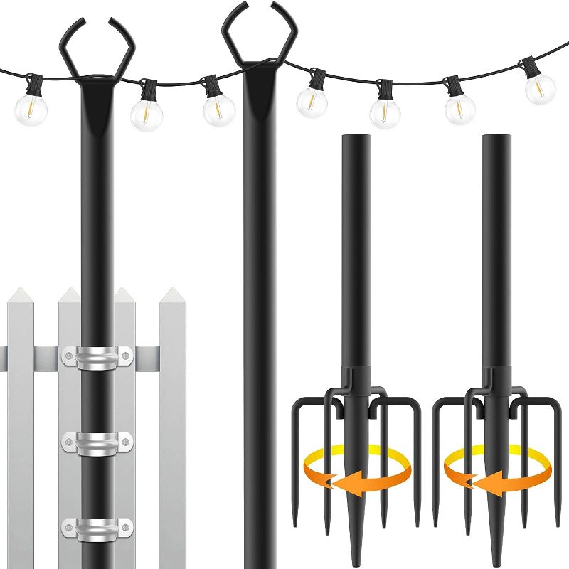 Photo 1 of 2 Pack String Light Poles,10 Ft Light Poles for Outside String Lights,Outdoor Light Poles with Fork,Metal Poles Stand for Patio Deck Backyard