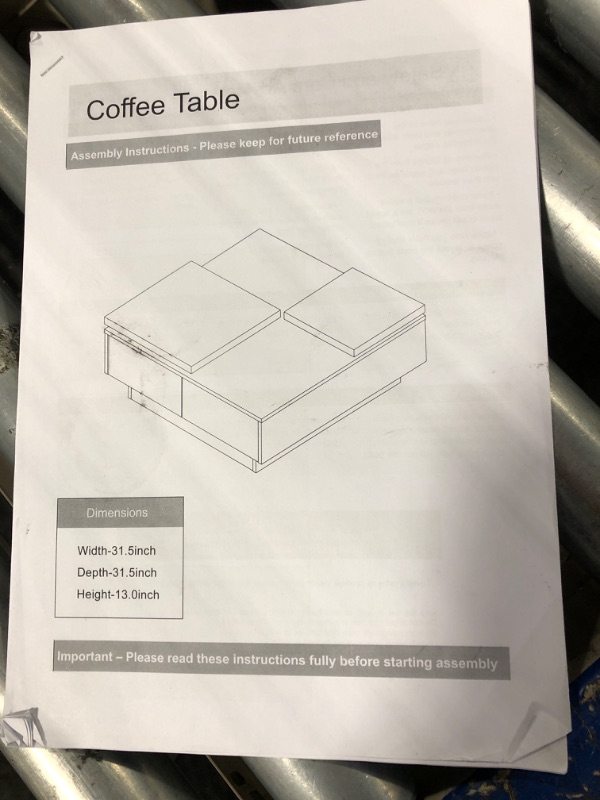 Photo 2 of ***Similar Item***Puzzle Coffee Table with 4 Hidden Storage Compartments, Modern Square Coffee Table with Extendable Sliding Tabletop UV High-Gloss Design Extendable Center Cocktail Table for Living Room (Brown)