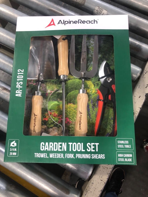 Photo 2 of AlpineReach Garden Tools Set Gift Box, Premium 4 Piece, Patio Weeding Remover Tool, Ergonomic Bypass Pruning Shears for Gardening, Heavy Duty Stainless Steel Fork, Trowel, Weeder, Secateurs, Durable Garden Tool Set 4 Piece