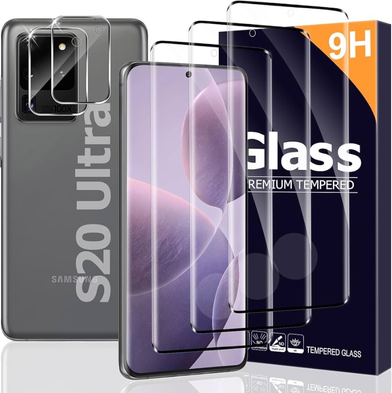 Photo 1 of (3+2 Pack) Galaxy S20 Ultra Screen Protector, 3D Full Coverage Tempered Glass Protective, Scratch Resistant, Bubble Free, Ultra Resistant Abrasion Esistant, for Samsung Galaxy S20 Ultra-6.9 Inch