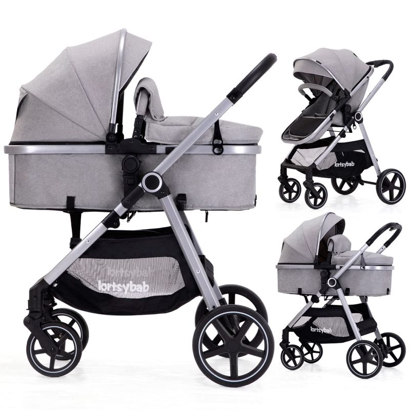 Photo 1 of 2-in-1 Baby Stroller with Bassinet Mode - Folding Infant Newborn Pram Stroller with Reversible Seat - Toddler Strollers for 0-36 Months Old Babies (Gery)