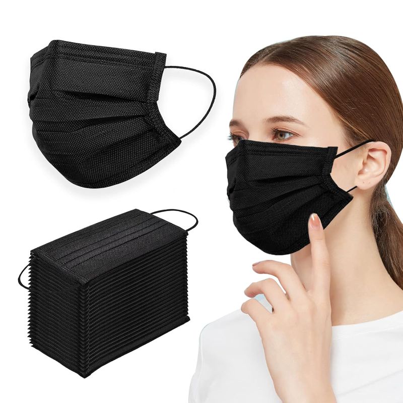Photo 1 of 100 Pieces Black Disposable Face Masks, Non Woven 3ply Earloop Disposable Masks, Fit for Adults