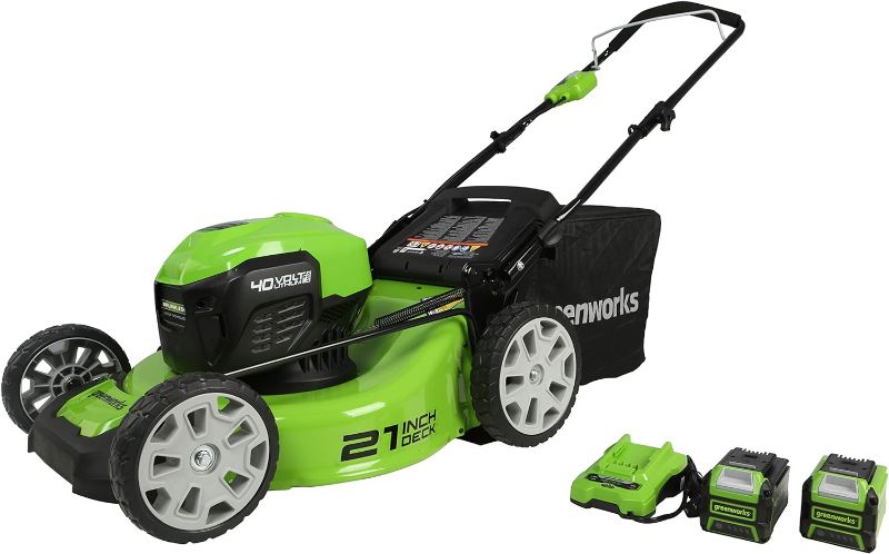 Photo 1 of ****USED***MISSING BATTERY*BOX IS DAMAGED*** ** Greenworks 40V 21" Cordless Brushless Push Mower, 4.0Ah + 2.0Ah USB Batteries and Charger Included
