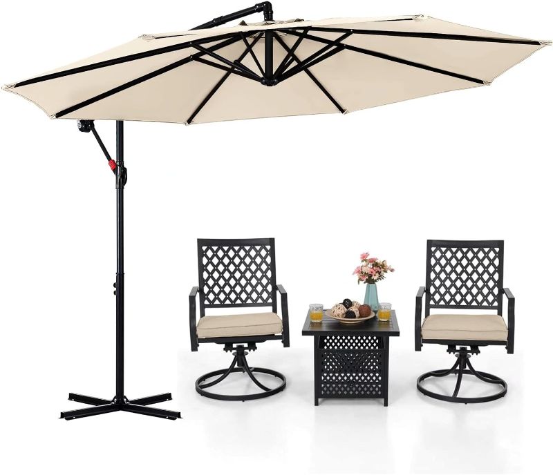 Photo 1 of ABCCANOPY Patio Umbrellas Cantilever Umbrella Offset Hanging Umbrellas 9 FT Outdoor Market Umbrella with Crank & Cross Base for Garden, Deck, Backyard, Pool and Beach, 12+ Colors,Light Beige
