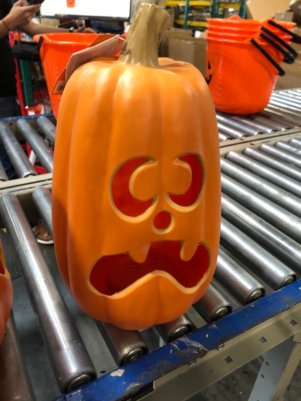 Photo 2 of 16"  Pumpkin with Timer Halloween Decorative Prop Orange with 2 Teeth - Hyde & EEK! Boutique™: Indoor/Sheltered Outdoor Use