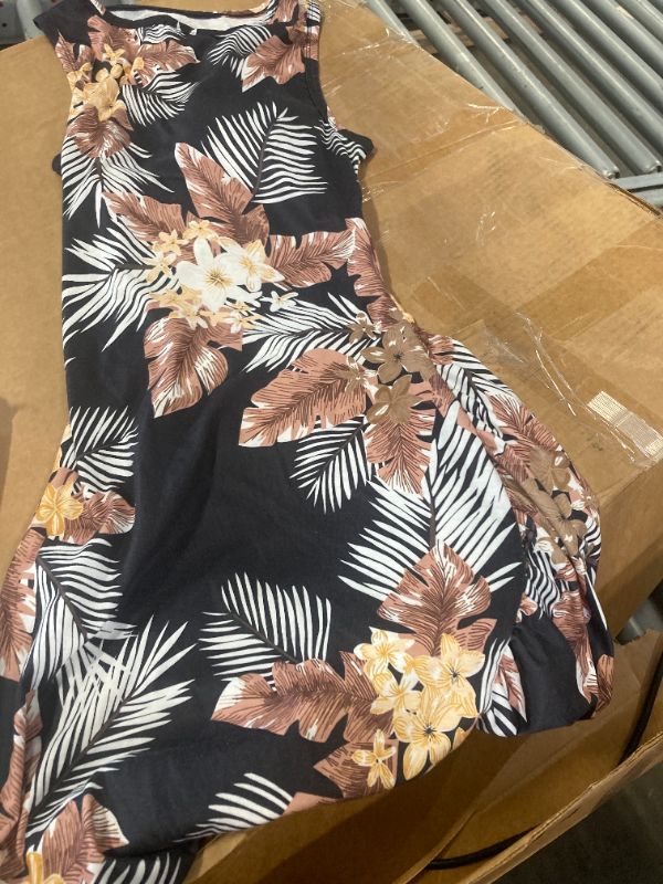 Photo 1 of ***USED** BTFBM Women 2024 Summer Sleeveless Casual Crewneck Bodycon Tank Dress Cutout Twist Slim Wrap Club Party Evening Dresses(Leaf Print Black, Small)