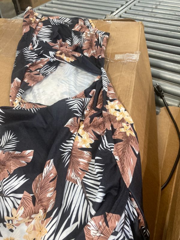 Photo 1 of ***USED** BTFBM Women 2024 Summer Sleeveless Casual Crewneck Bodycon Tank Dress Cutout Twist Slim Wrap Club Party Evening Dresses(Leaf Print Black, Small)