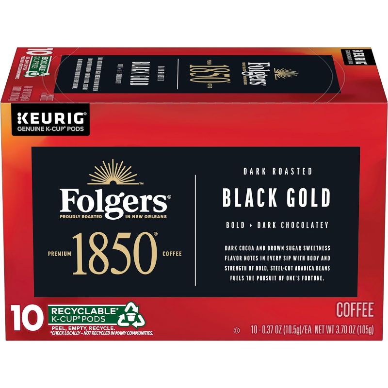 Photo 1 of ****USED** BEST BY 9/27.2024*****Folgers 1850 Black Gold Dark Roast Coffee, 60 Keurig K-Cup Pods BEST BY 9/27.2024
