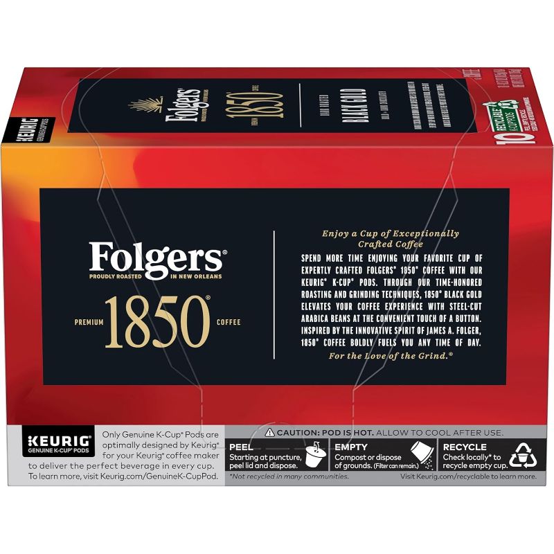 Photo 1 of ***BEST BY 9/27/2024***
Folgers 1850 Black Gold Dark Roast Coffee, 60 Keurig K-Cup Pods 
