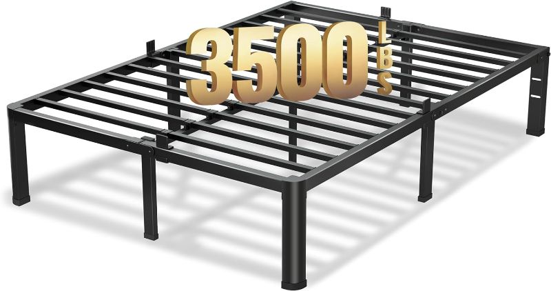 Photo 1 of 14 Inch Metal Bed Frame Queen Size No Box Spring Needed, Heavy Duty Platform Support Up to 3000 lbs, Easy Assembly, Noise Free, Black
