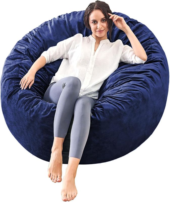 Photo 1 of Bean Bag Chairs for Adults - Memory Foam Furniture BeanBag Chair - Kids/Teens Sofa with Soft Micro Fiber Cover - Round Fluffy Couch for Living Room Bedroom College Dorm - 3 ft, Navy
