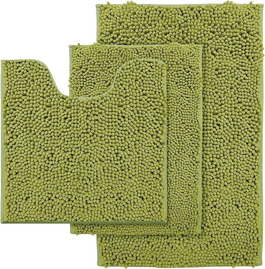 Photo 1 of lime green Bathroom Rug Set Extra Soft Bath Rugs for Bathroom 3 Piece Bathroom Set Anti-Slip Bath Mats Soft Plush Chenille Shaggy Mat Living Room Bedroom Mat Floor Water Absorbent Bath Soft Rug