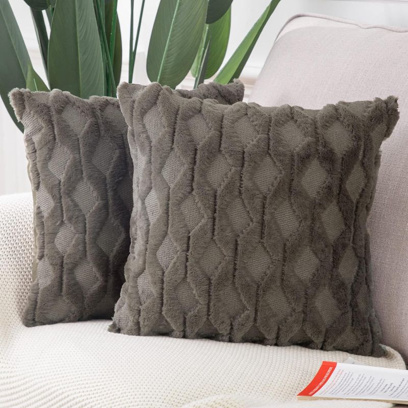 Photo 1 of 
MADIZZ Set of 2 Soft Plush Short Wool Velvet Decorative Throw Pillow Covers 20x20 inch Dark Taupe Square Luxury Style Cushion Case Pillow Shell for Sofa Bedroom