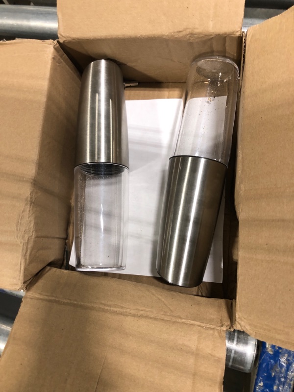 Photo 1 of 2Pack Automatic Pepper Grinder, Electric Salt Ginder, Batterys (6xAAA, Not Included) Operated, Adjustable Coarseness, Blue LED Light, Home Kitchen and Restaurant are Available. Silver.