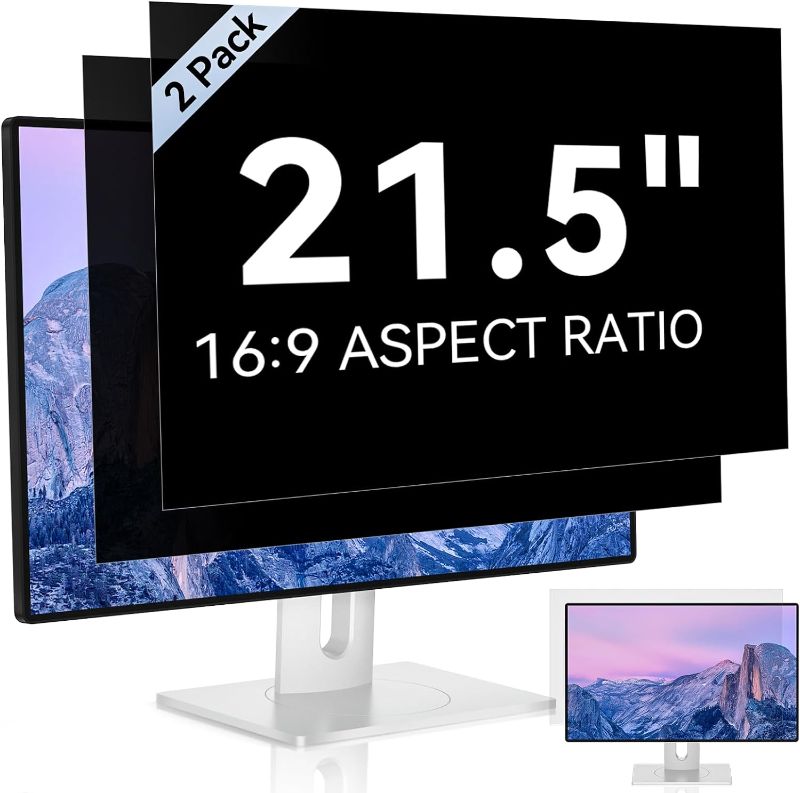 Photo 1 of [2 Pack] 21.5 Inch Computer Privacy Screen for 16:9 Aspect Ratio Widescreen Monitor, Eye Protection Anti Glare Blue Light Computer Monitor Privacy Filter, Removable Anti-Scratch 21in Protector