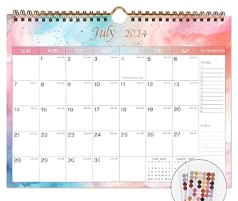 Photo 1 of 2024-2025 Calendar - Includes July 2024 to December 2025-18 Monthly Wall Calendar 2024-2025, 11 x 8.5 Inches.Thick Paper with Julian Dates and Block for New Year and Christmas Presents (2024-2025 wall calendar colorful) 2 pack
