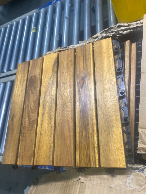 Photo 1 of 24 Sq Ft Interlocking Deck Tiles Snap Together Wood Flooring - 12 x 12 Acacia Hardwood Outdoor Flooring for Patio - Click Floor Decking Tile, Water Resistant Balcony Flooring, Wooden Parquet Flooring